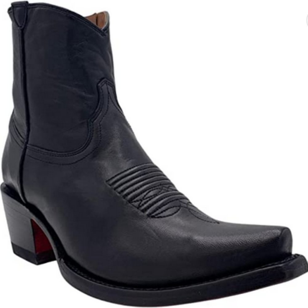 Vaccari Western Black Genuine Leather Snip Toe Ankle Boots 9.5